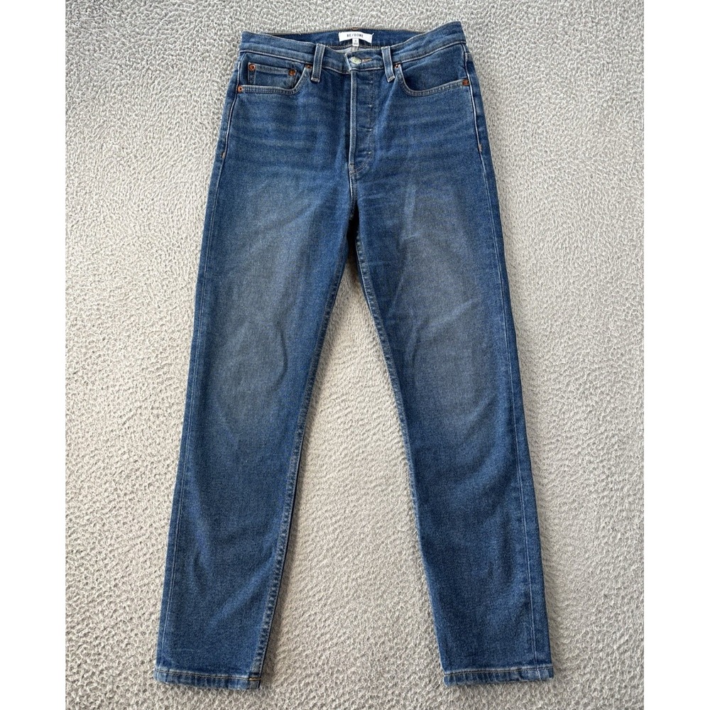 RE/DONE Jeans Womens 28 Blue 90s High Rise Ankle Crop Denim Button Fly Stretch